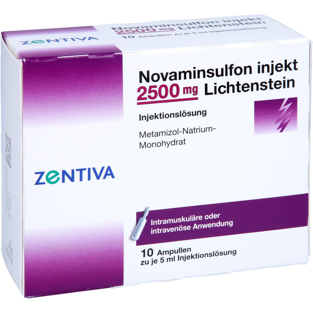 Das Produktfoto zeigt Novaminsulfon Injekt 2500 Mg Lichtenstein Inj.-L. (10X5 ml) PZN 08871585