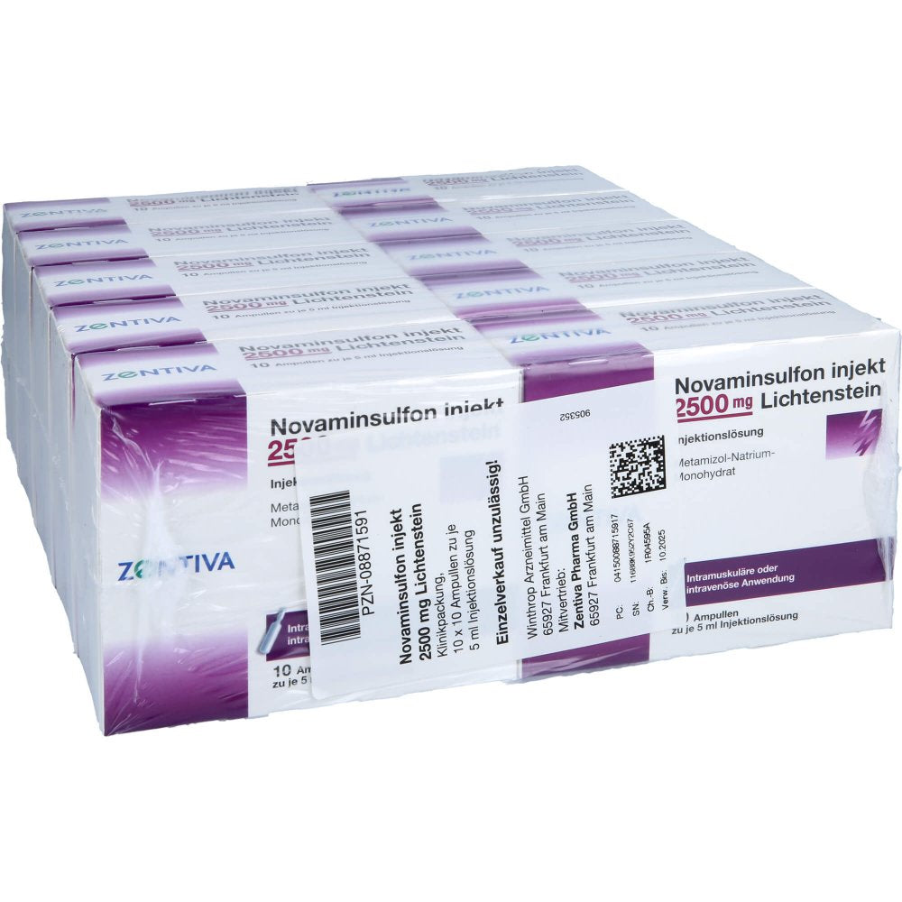 Das Produktfoto zeigt Novaminsulfon Injekt 2500 Mg Lichtenstein Inj.-L. (100X5 ml) PZN 08871591