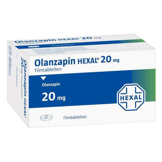 Das Produktfoto zeigt Olanzapin Hexal 20 Mg Filmtabletten (70 stk) PZN 08877493