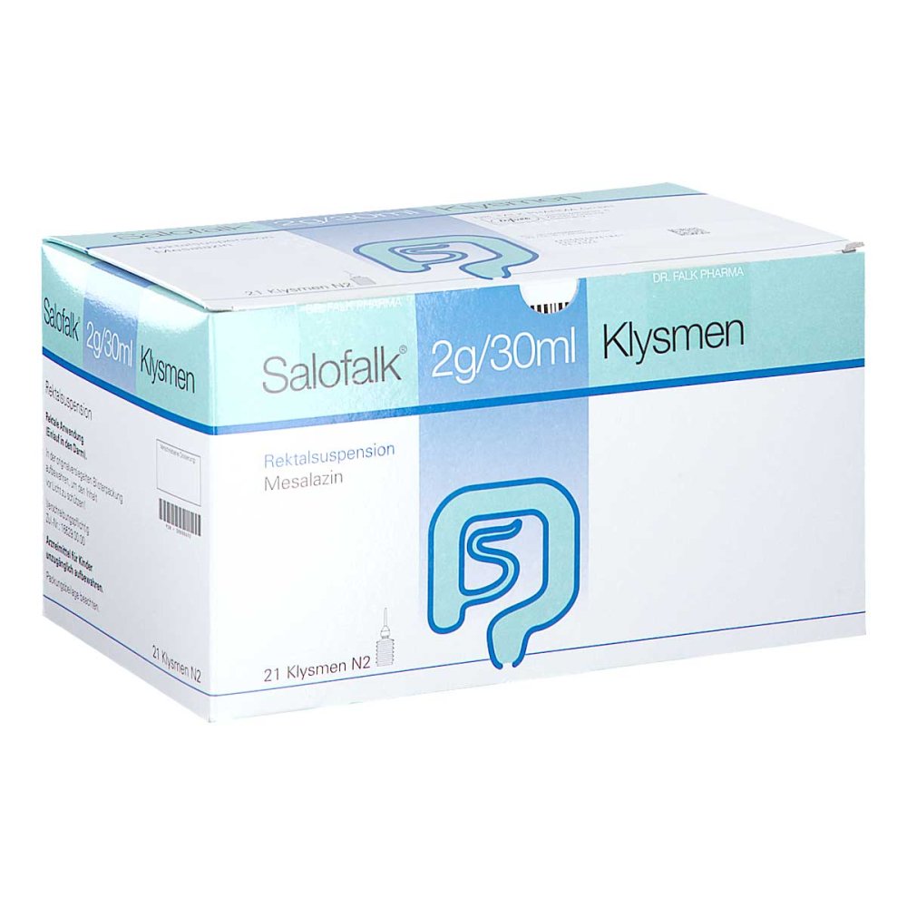 Das Produktfoto zeigt Salofalk 2 G/30 Ml Klysmen Rektalsuspension (21 stk) PZN 08888692