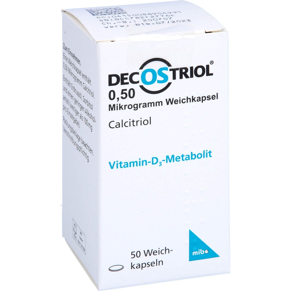 Das Produktfoto zeigt Decostriol 0,50 Μg Weichkapseln (50 stk) PZN 08890499