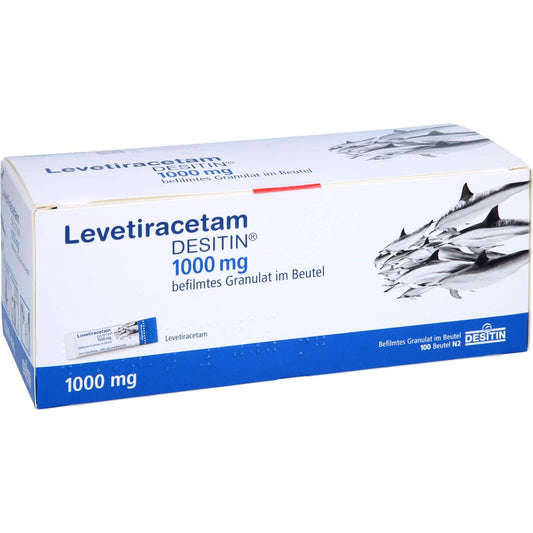 Das Produktfoto zeigt Levetiracetam Desitin 1000 Mg Granulat (100 stk) PZN 08891926