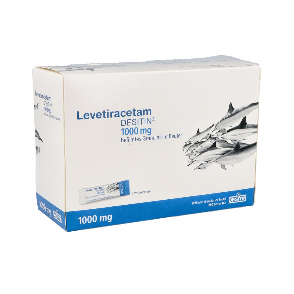 Das Produktfoto zeigt Levetiracetam Desitin 1000 Mg Granulat (200 stk) PZN 08891932