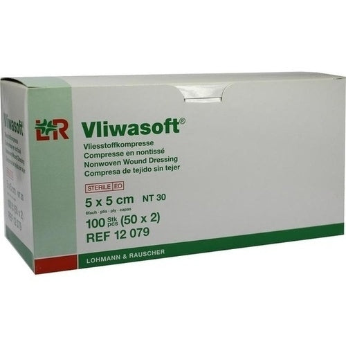 Das Produktfoto zeigt Vliwasoft Vlieskompressen Steril 5x5 Cm 6l. (50X2 stk) PZN 08900878