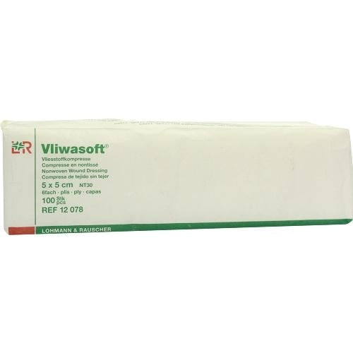 Das Produktfoto zeigt Vliwasoft Vlieskompressen Unsteril 5x5 Cm 6l. (100 stk) PZN 08900915