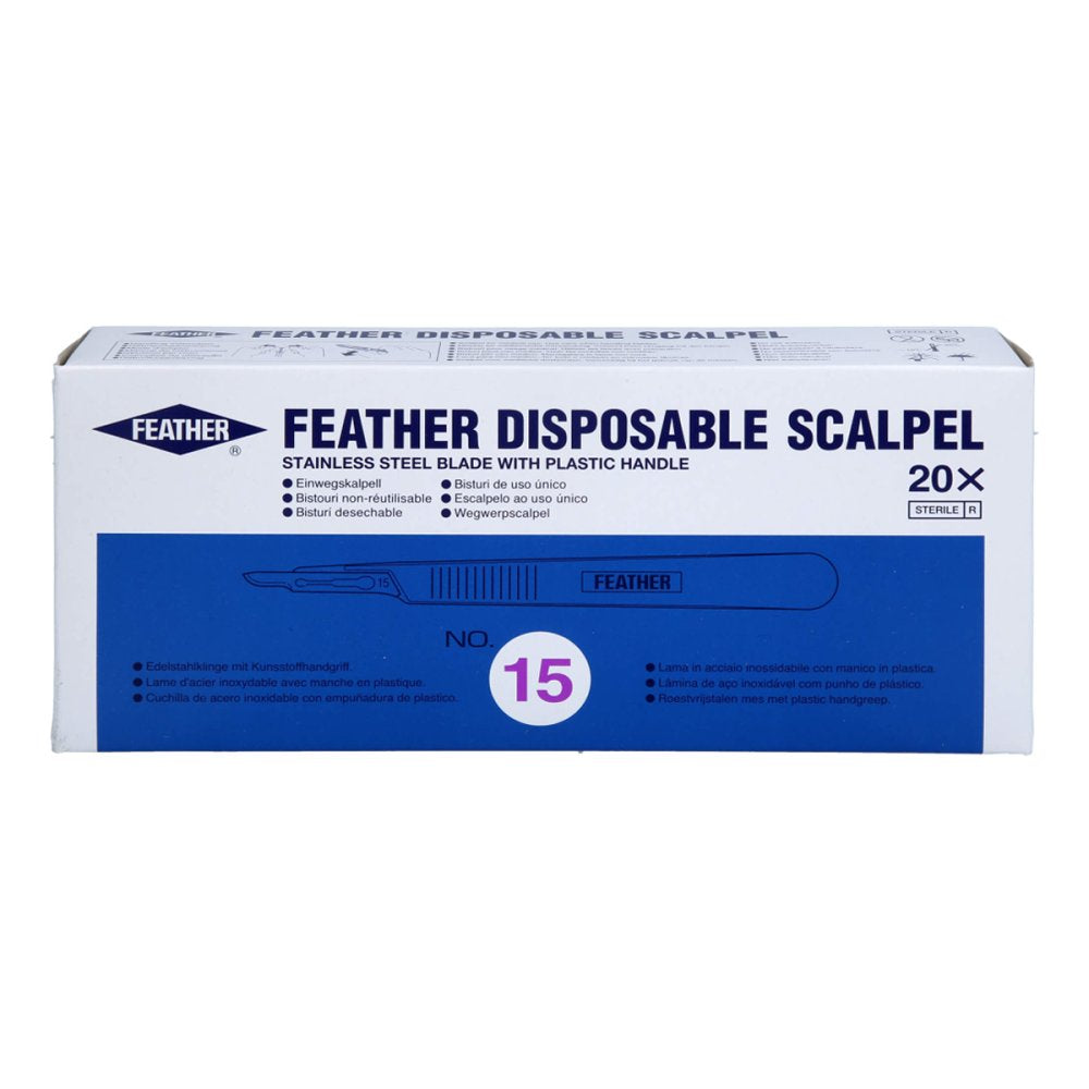 Das Produktfoto zeigt Skalpell Einmal Figur 15 Feather (20 stk) PZN 08902340