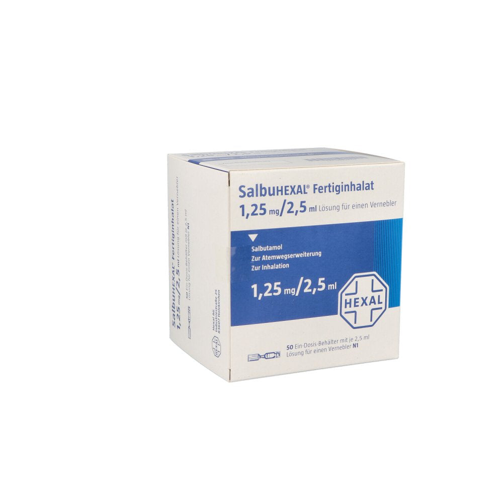 Das Produktfoto zeigt Salbuhexal Fertiginhalat Lösung F.E.Vernebler (50X2.5 ml) PZN 08903109