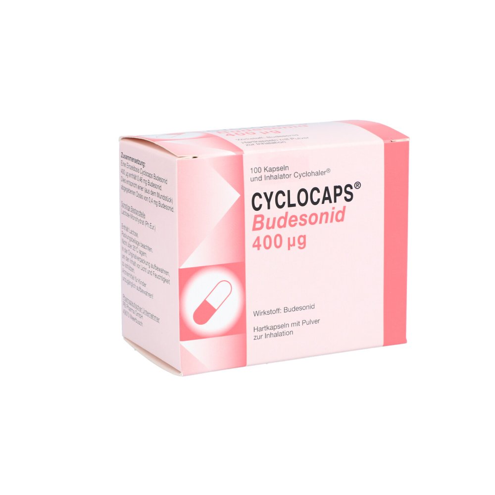 Das Produktfoto zeigt Cyclocaps Budesonid 400 Μg Inh.Kaps.+Cyclohaler (100 stk) PZN 08907857