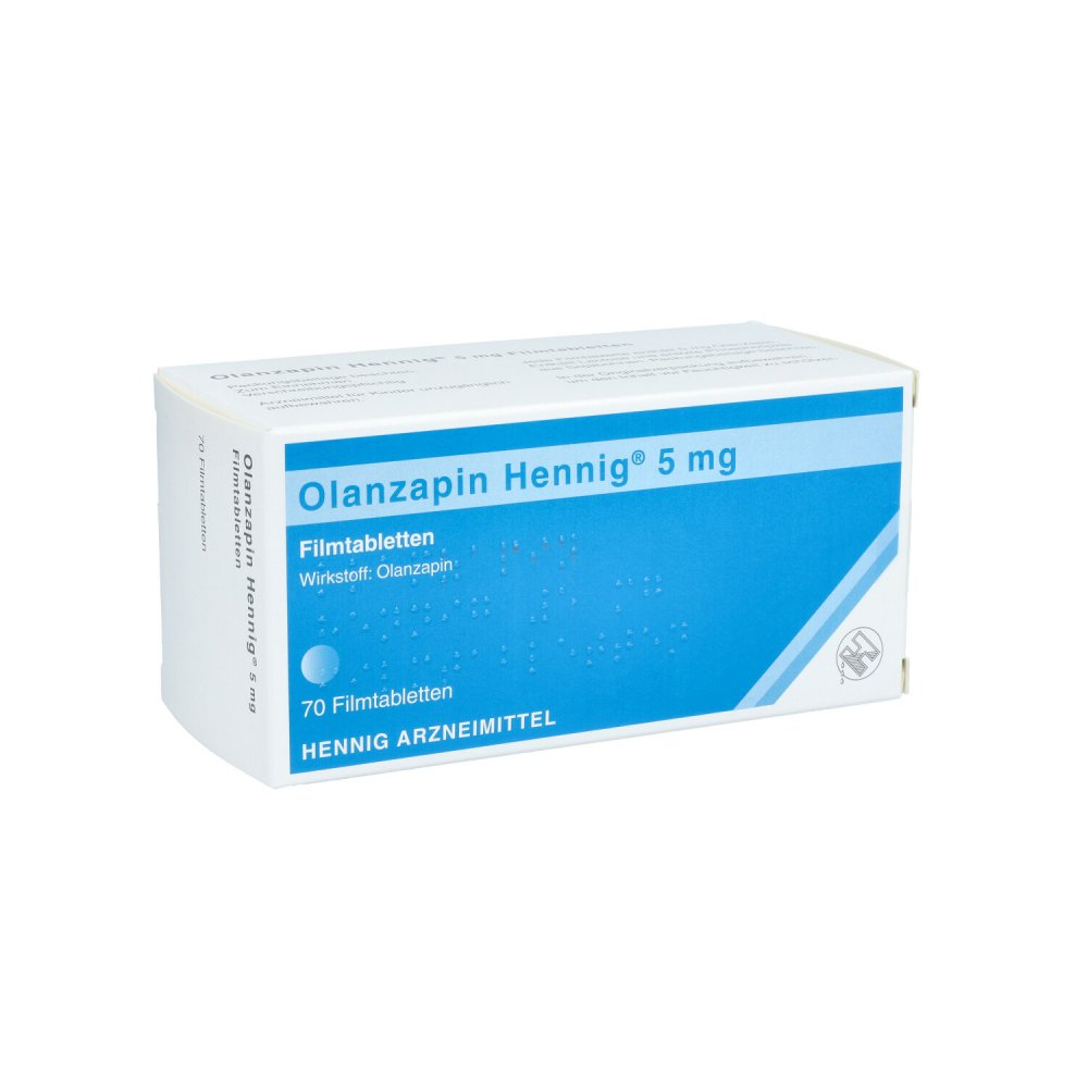 Das Produktfoto zeigt Olanzapin Hennig 5 Mg Filmtabletten (70 stk) PZN 08913527
