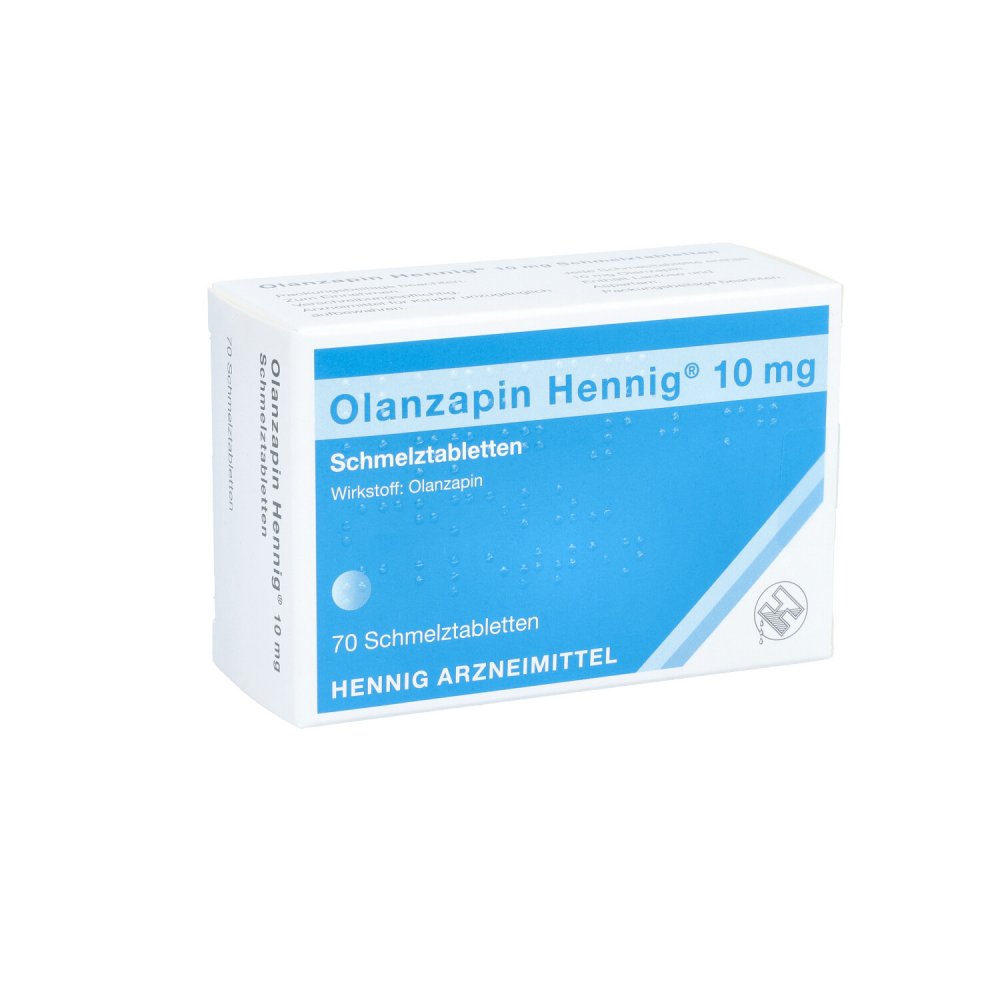 Das Produktfoto zeigt Olanzapin Hennig 10 Mg Schmelztabletten (70 stk) PZN 08914099