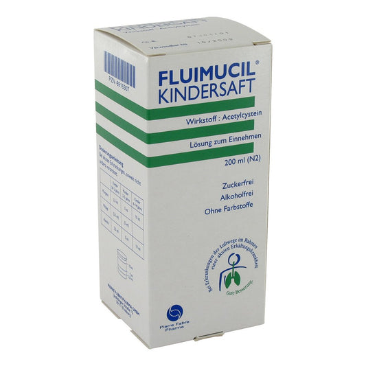 Das Produktfoto zeigt Fluimucil Kindersaft (200 ml) PZN 08916307