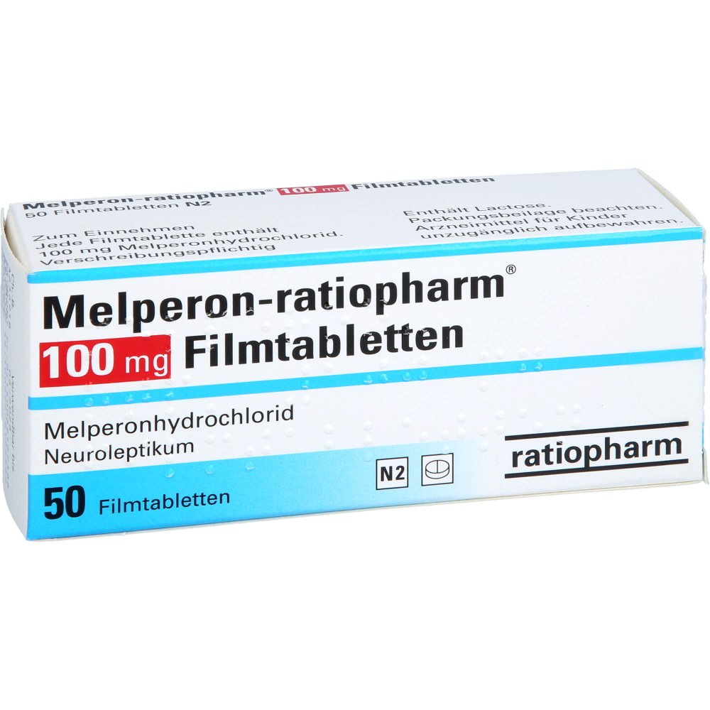 Das Produktfoto zeigt Melperon-Ratiopharm 100 Mg Filmtabletten (50 stk) PZN 08916738
