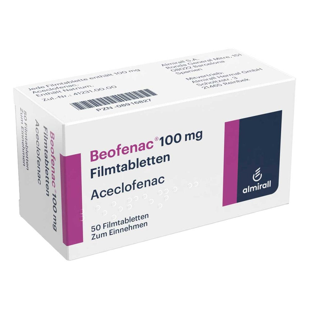 Das Produktfoto zeigt Beofenac 100 Mg Filmtabletten (50 stk) PZN 08916827