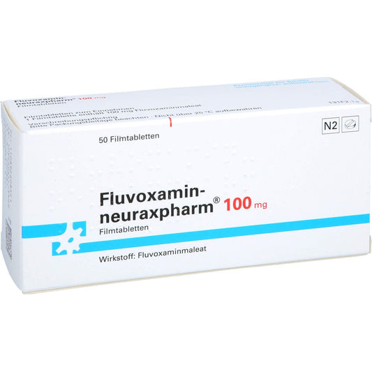 Das Produktfoto zeigt Fluvoxamin-Neuraxpharm 100 Mg Filmtabletten (50 stk) PZN 08926085