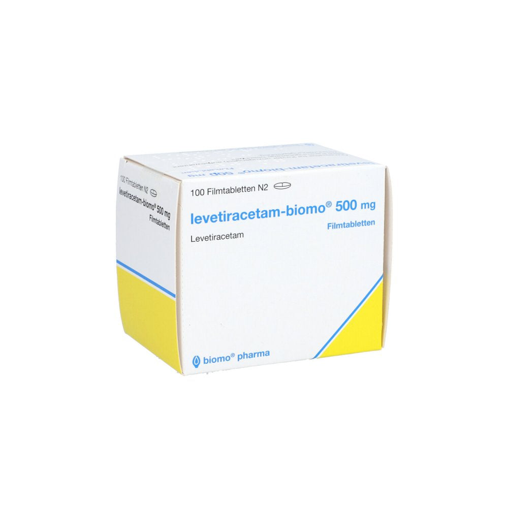 Das Produktfoto zeigt Levetiracetam-Biomo 500 Mg Filmtabletten (100 stk) PZN 08930425