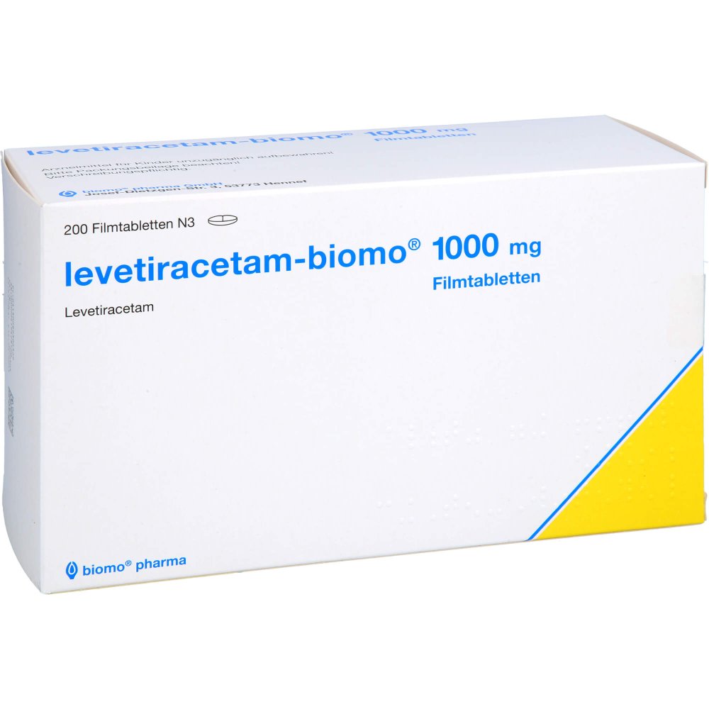 Das Produktfoto zeigt Levetiracetam-Biomo 1000 Mg Filmtabletten (200 stk) PZN 08930632