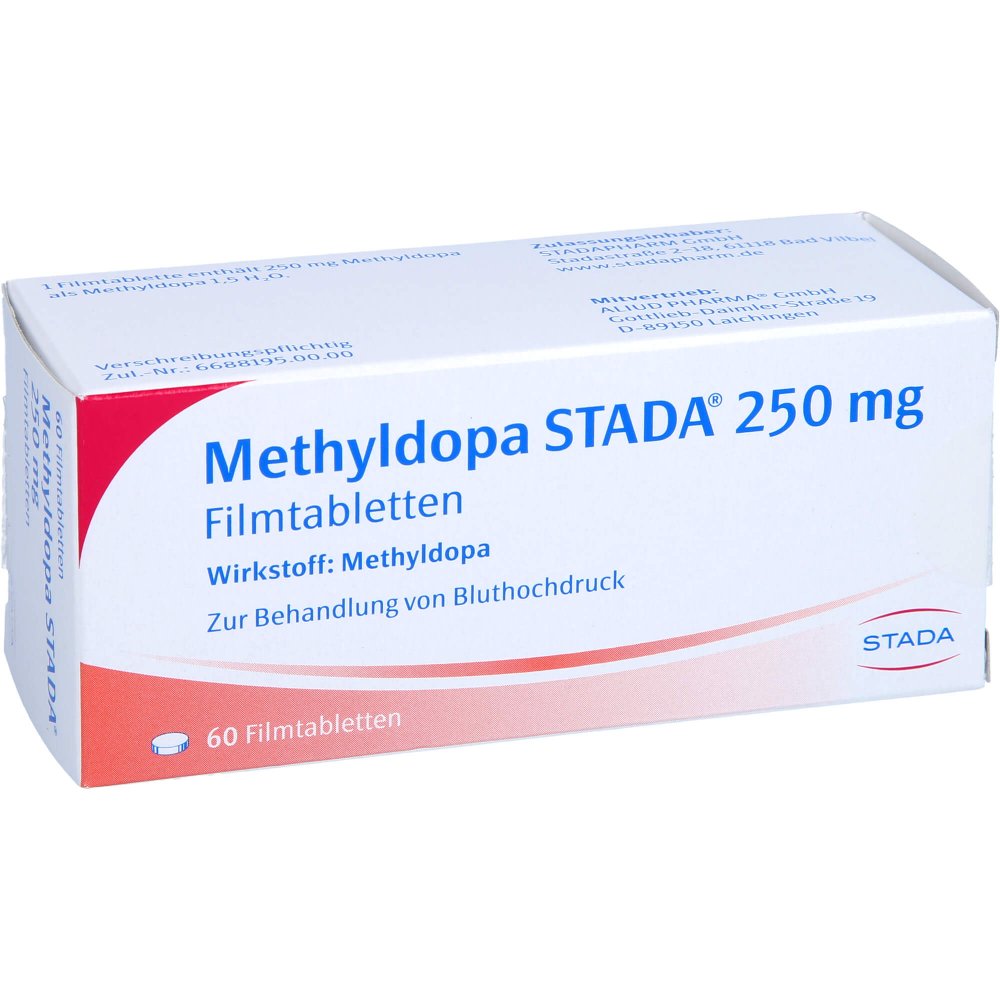 Das Produktfoto zeigt Methyldopa Stada 250 Mg Filmtabletten (60 stk) PZN 08999339