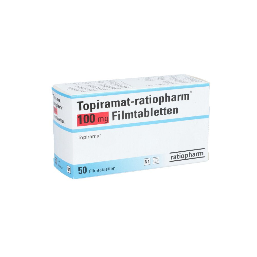 Das Produktfoto zeigt Topiramat-Ratiopharm 100 Mg Filmtabletten (50 stk) PZN 09001521