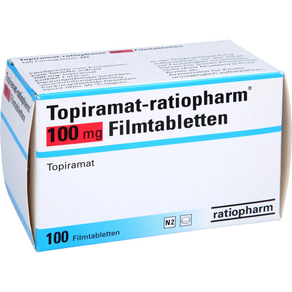 Das Produktfoto zeigt Topiramat-Ratiopharm 100 Mg Filmtabletten (100 stk) PZN 09001538
