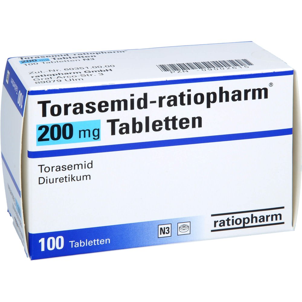 Das Produktfoto zeigt Torasemid-Ratiopharm 200 Mg Tabletten (100 stk) PZN 09002615