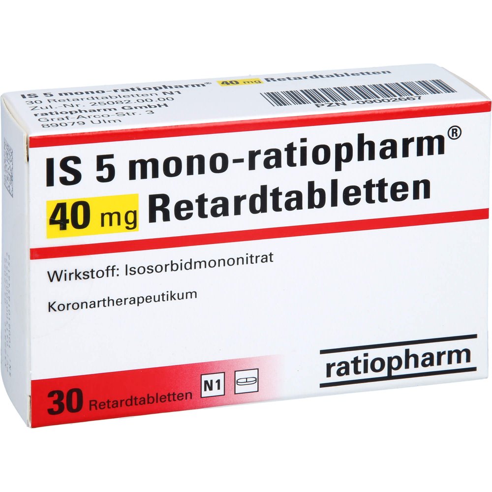 Das Produktfoto zeigt Is 5 Mono-Ratiopharm 40 Mg Retardtabletten (30 stk) PZN 09002667