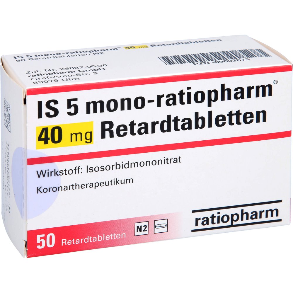 Das Produktfoto zeigt Is 5 Mono-Ratiopharm 40 Mg Retardtabletten (50 stk) PZN 09002673