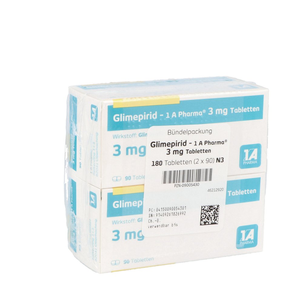 Das Produktfoto zeigt Glimepirid-1a Pharma 3 Mg Tabletten (180 stk) PZN 09005430