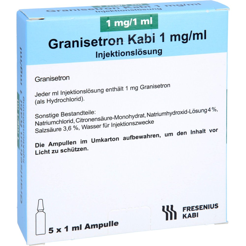 Das Produktfoto zeigt Granisetron Kabi 1 Mg/1 Ml Injektionslösung (5X1 ml) PZN 09008859