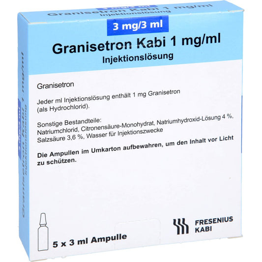 Das Produktfoto zeigt Granisetron Kabi 3 Mg/3 Ml Injektionslösung (5X3 ml) PZN 09008865