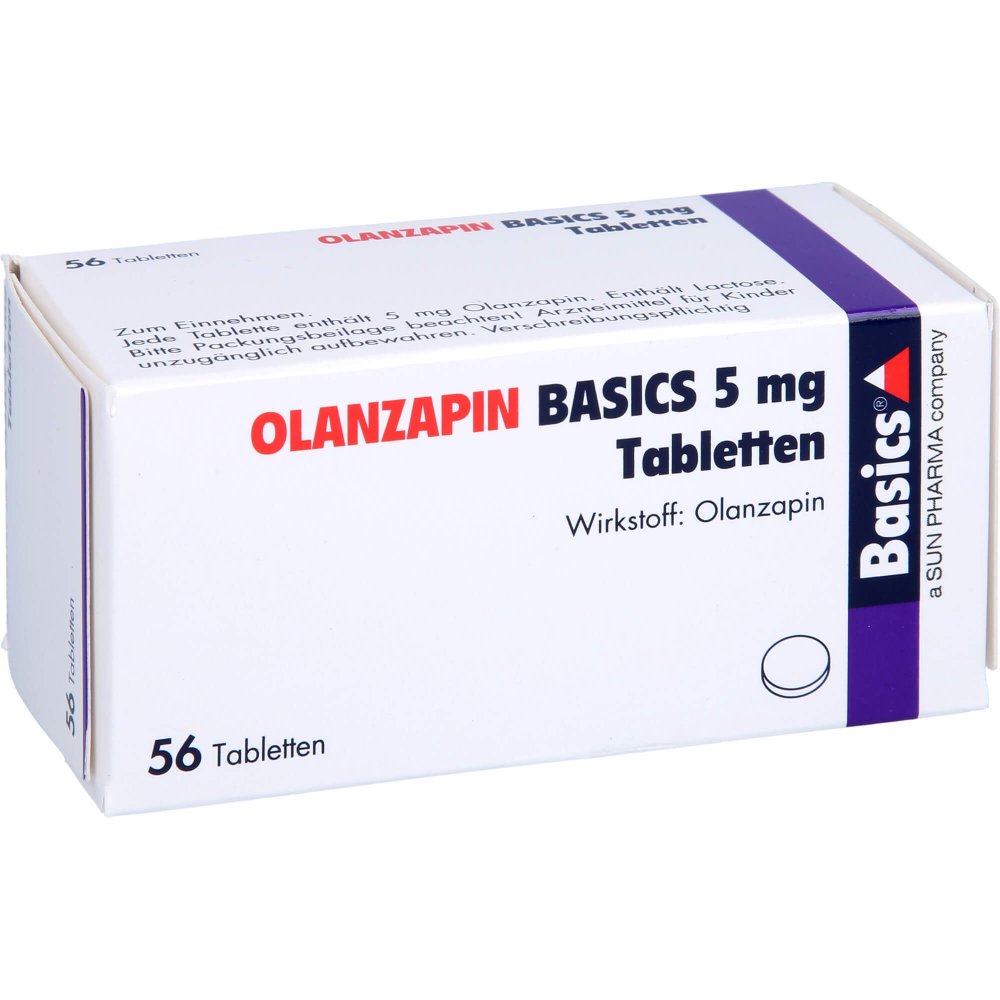 Das Produktfoto zeigt Olanzapin Basics 5 Mg Tabletten (56 stk) PZN 09060096