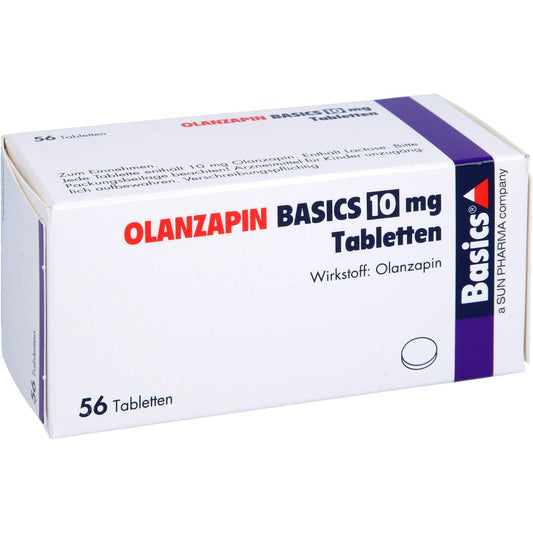Das Produktfoto zeigt Olanzapin Basics 10 Mg Tabletten (56 stk) PZN 09060127