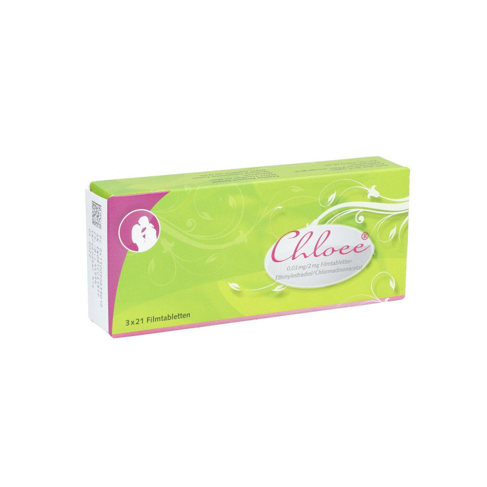 Das Produktfoto zeigt Chloee 0,03 Mg/2 Mg Filmtabletten (3X21 stk) PZN 09063901