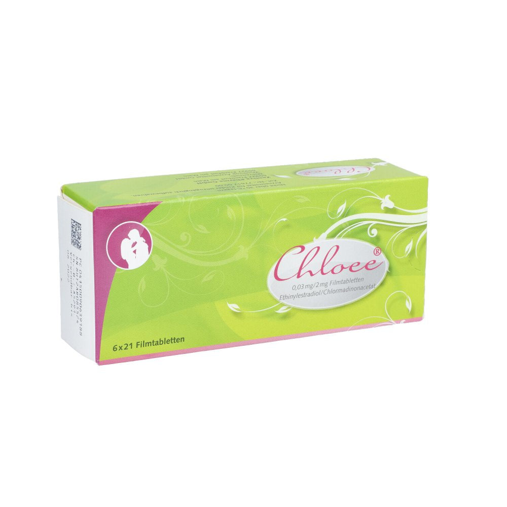 Das Produktfoto zeigt Chloee 0,03 Mg/2 Mg Filmtabletten (6X21 stk) PZN 09063918