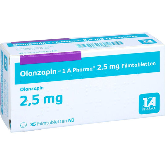 Das Produktfoto zeigt Olanzapin-1a Pharma 2,5 Mg Filmtabletten (35 stk) PZN 09064007