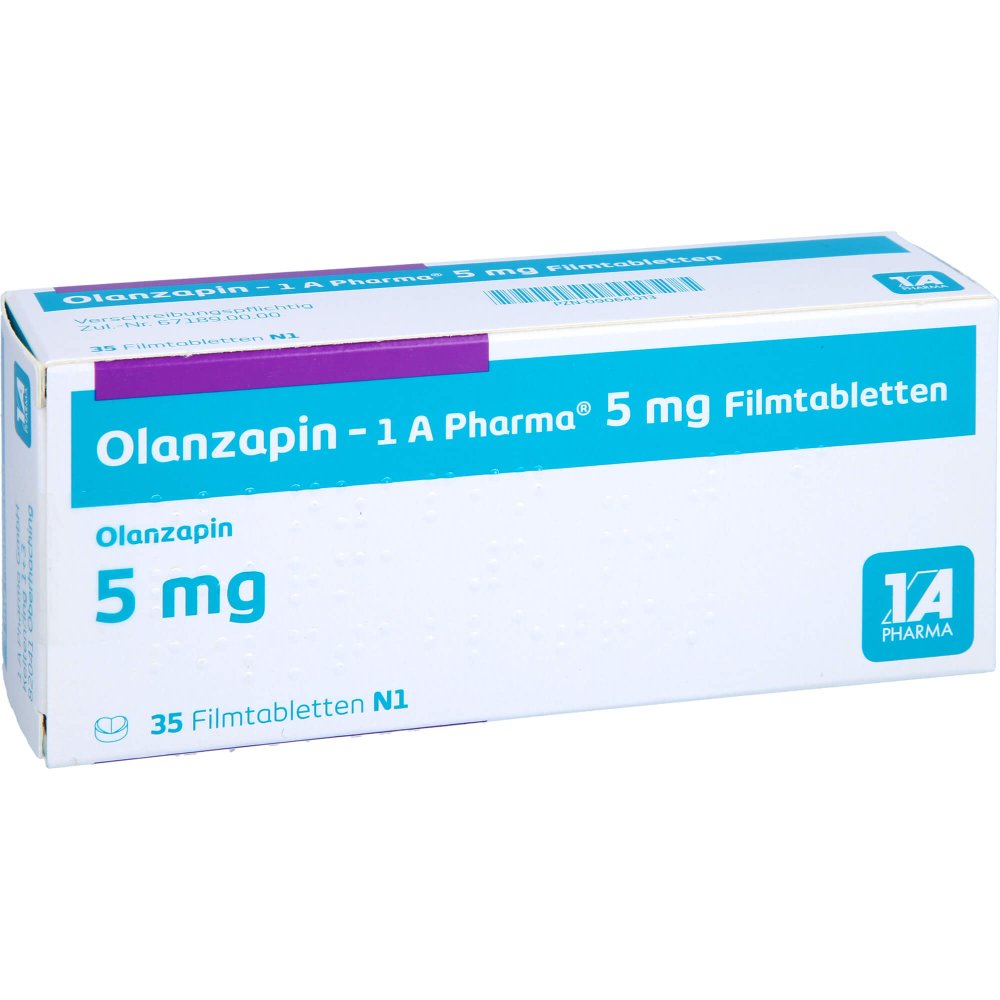 Das Produktfoto zeigt Olanzapin-1a Pharma 5 Mg Filmtabletten (35 stk) PZN 09064013