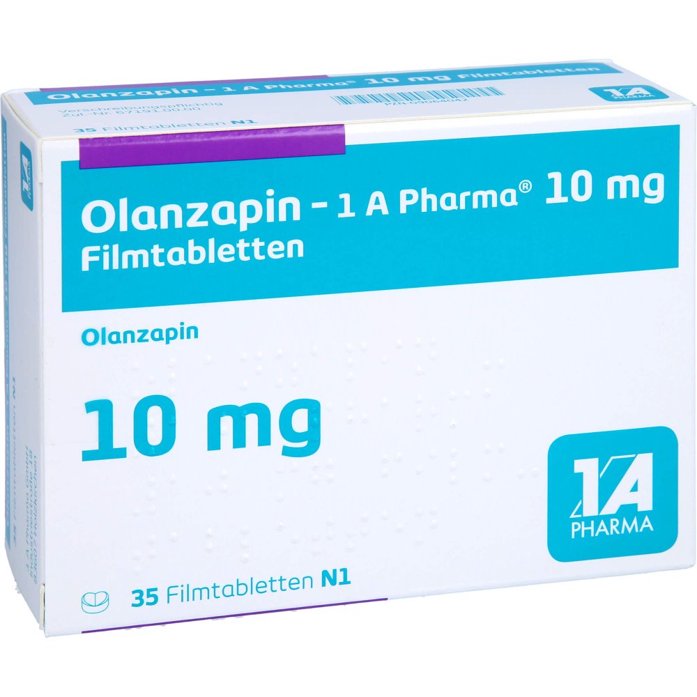 Das Produktfoto zeigt Olanzapin-1a Pharma 10 Mg Filmtabletten (35 stk) PZN 09064042
