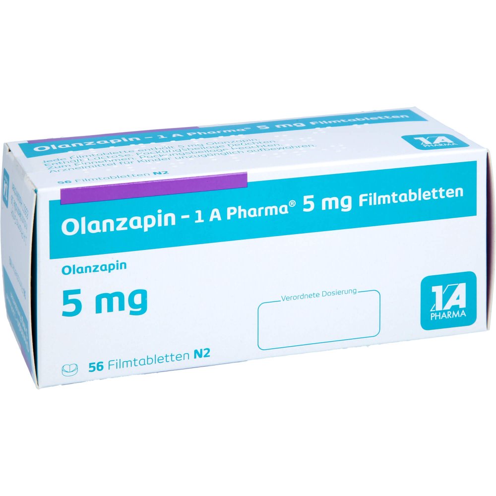 Das Produktfoto zeigt Olanzapin-1a Pharma 5 Mg Filmtabletten (56 stk) PZN 09064088