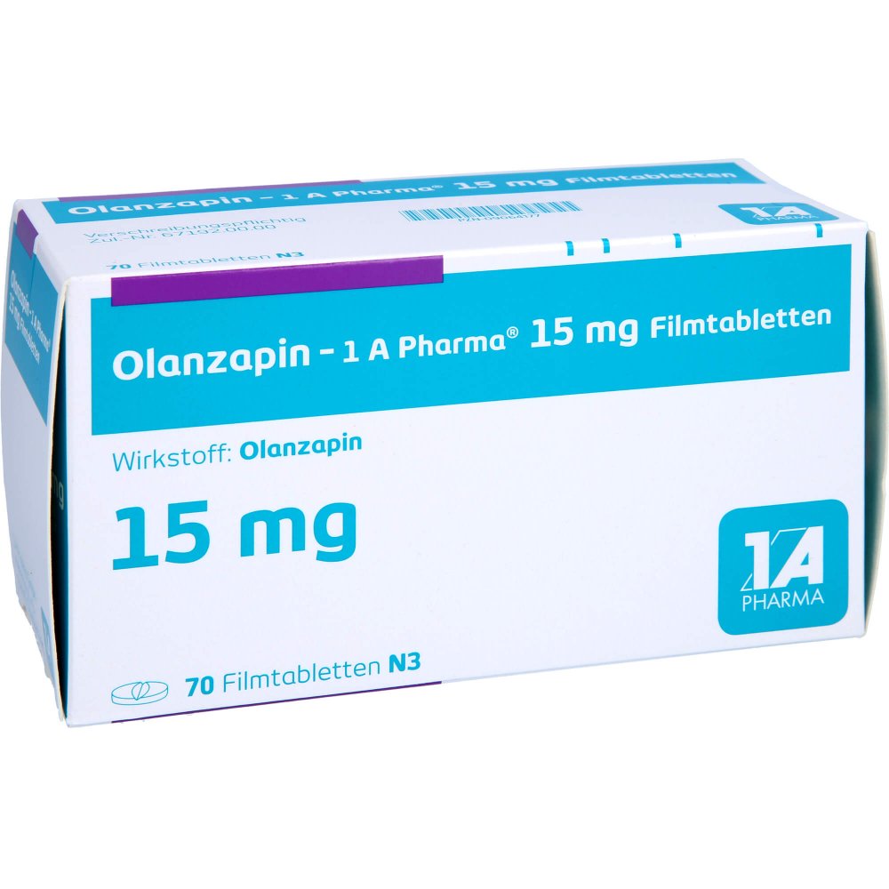 Das Produktfoto zeigt Olanzapin-1a Pharma 15 Mg Filmtabletten (70 stk) PZN 09064177