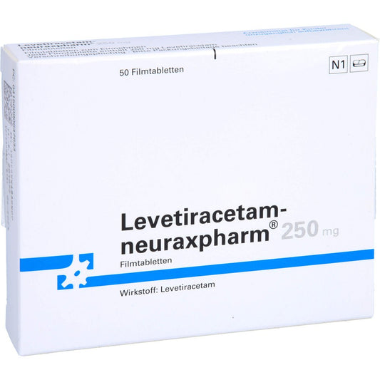 Das Produktfoto zeigt Levetiracetam-Neuraxpharm 250 Mg Filmtabletten (50 stk) PZN 09064763