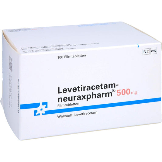 Das Produktfoto zeigt Levetiracetam-Neuraxpharm 500 Mg Filmtabletten (100 stk) PZN 09064823