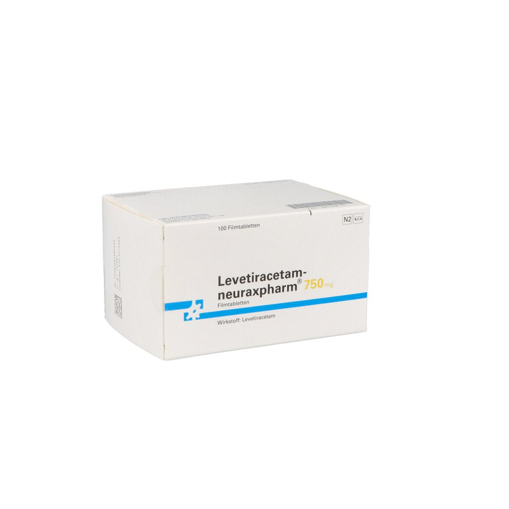 Das Produktfoto zeigt Levetiracetam-Neuraxpharm 750 Mg Filmtabletten (100 stk) PZN 09064875