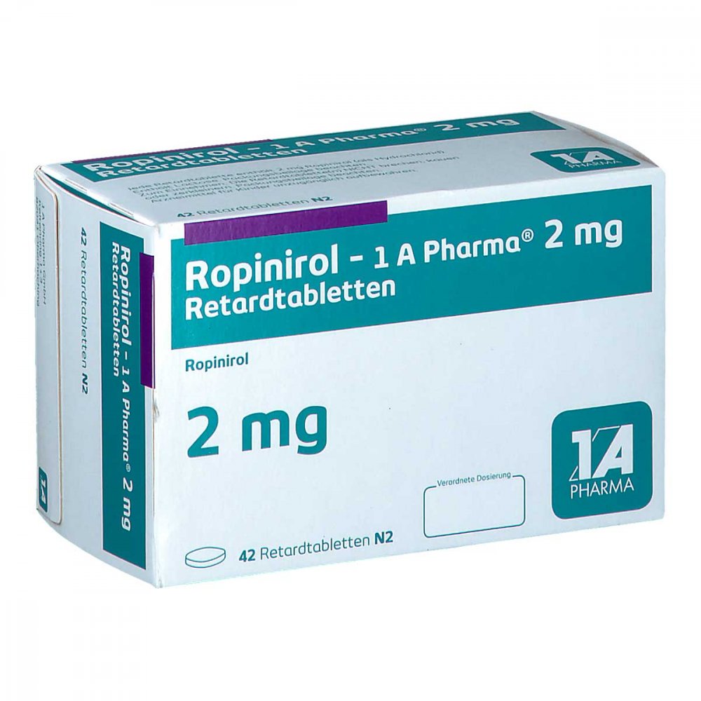 Das Produktfoto zeigt Ropinirol-1a Pharma 2 Mg Retardtabletten (42 stk) PZN 09080638