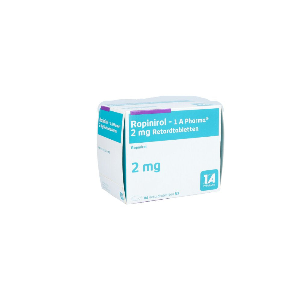 Das Produktfoto zeigt Ropinirol-1a Pharma 2 Mg Retardtabletten (84 stk) PZN 09080644