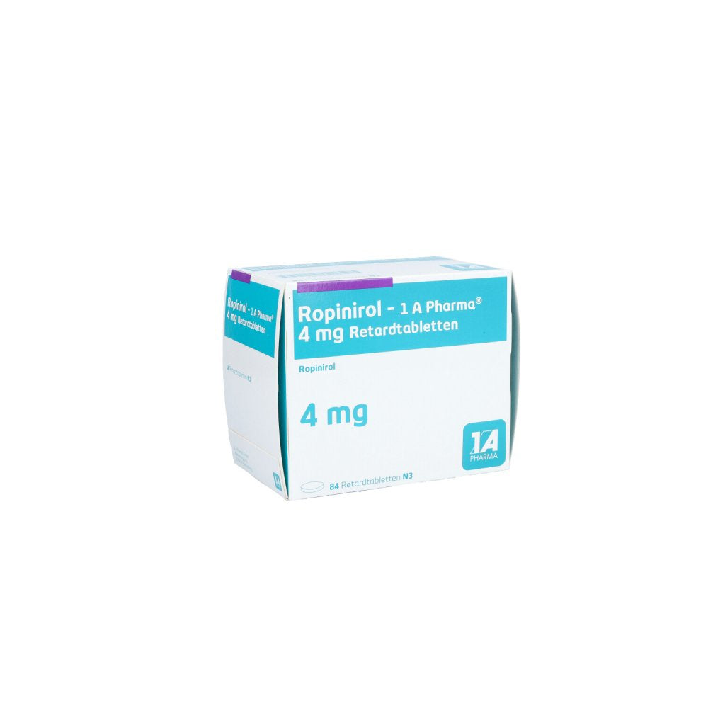 Das Produktfoto zeigt Ropinirol-1a Pharma 4 Mg Retardtabletten (84 stk) PZN 09080673