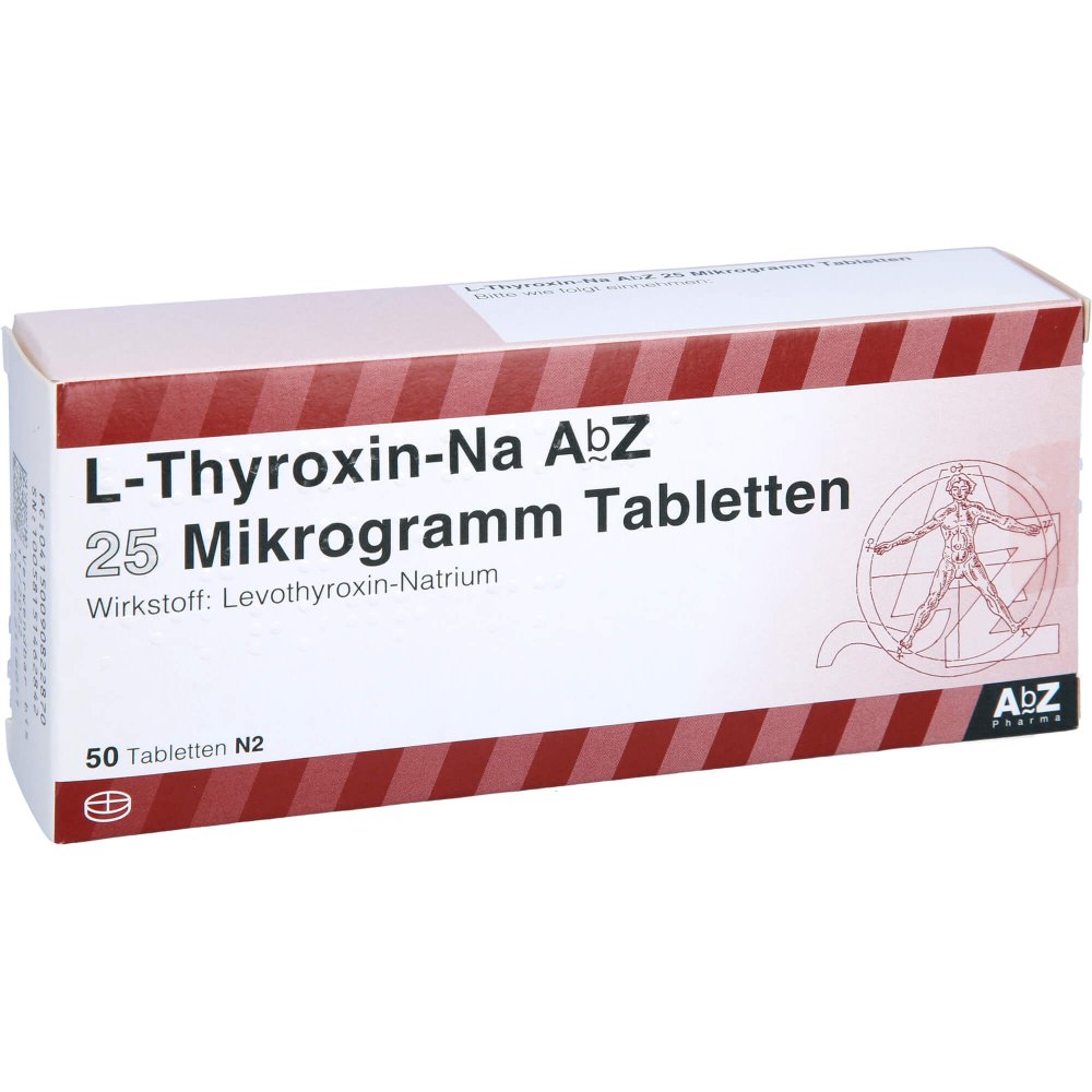 Das Produktfoto zeigt L-Thyroxin-Na Abz 25 Mikrogramm Tabletten (50 stk) PZN 09082287
