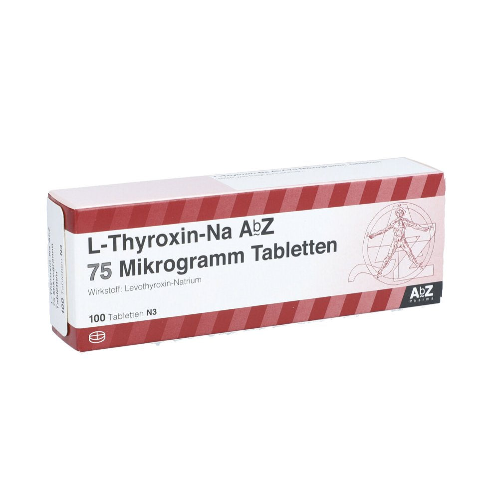 Das Produktfoto zeigt L-Thyroxin-Na Abz 75 Mikrogramm Tabletten (100 stk) PZN 09082353