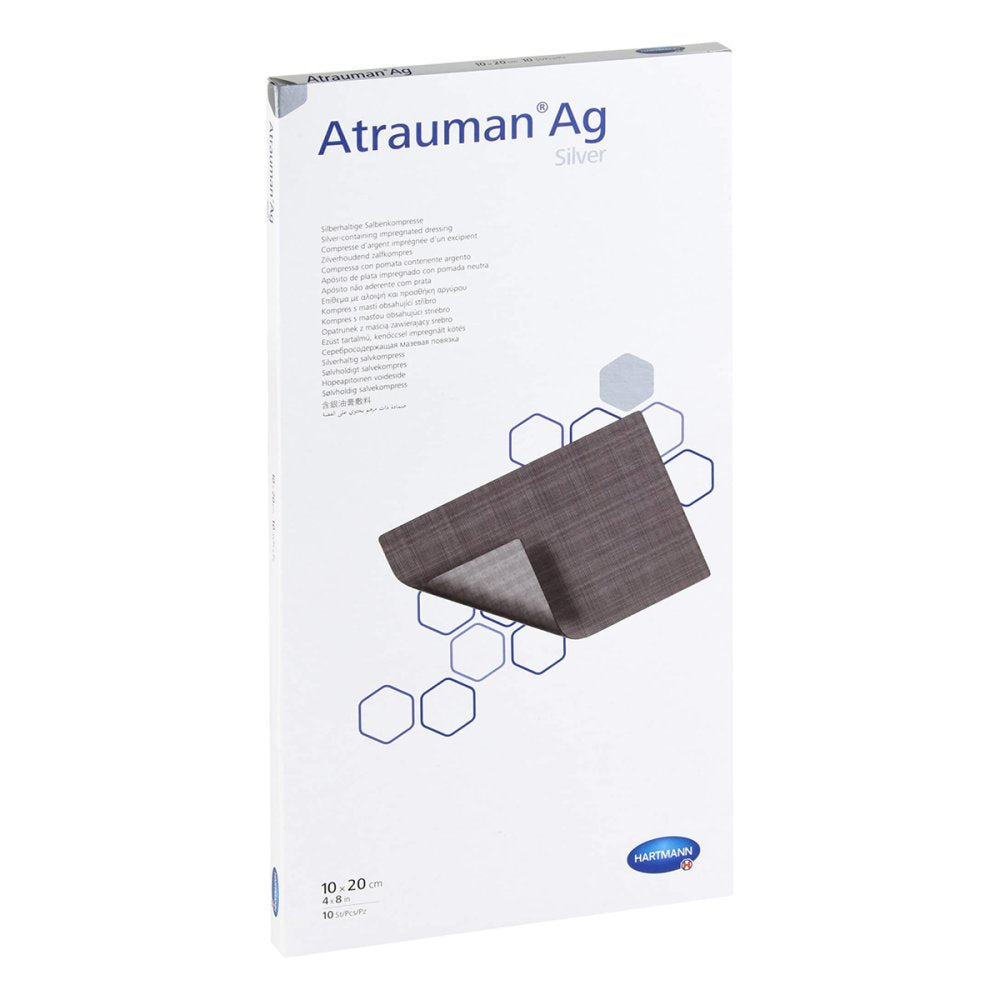 Das Produktfoto zeigt Atrauman Ag 10x20 Cm Steril Kompressen (10 stk) PZN 09083430