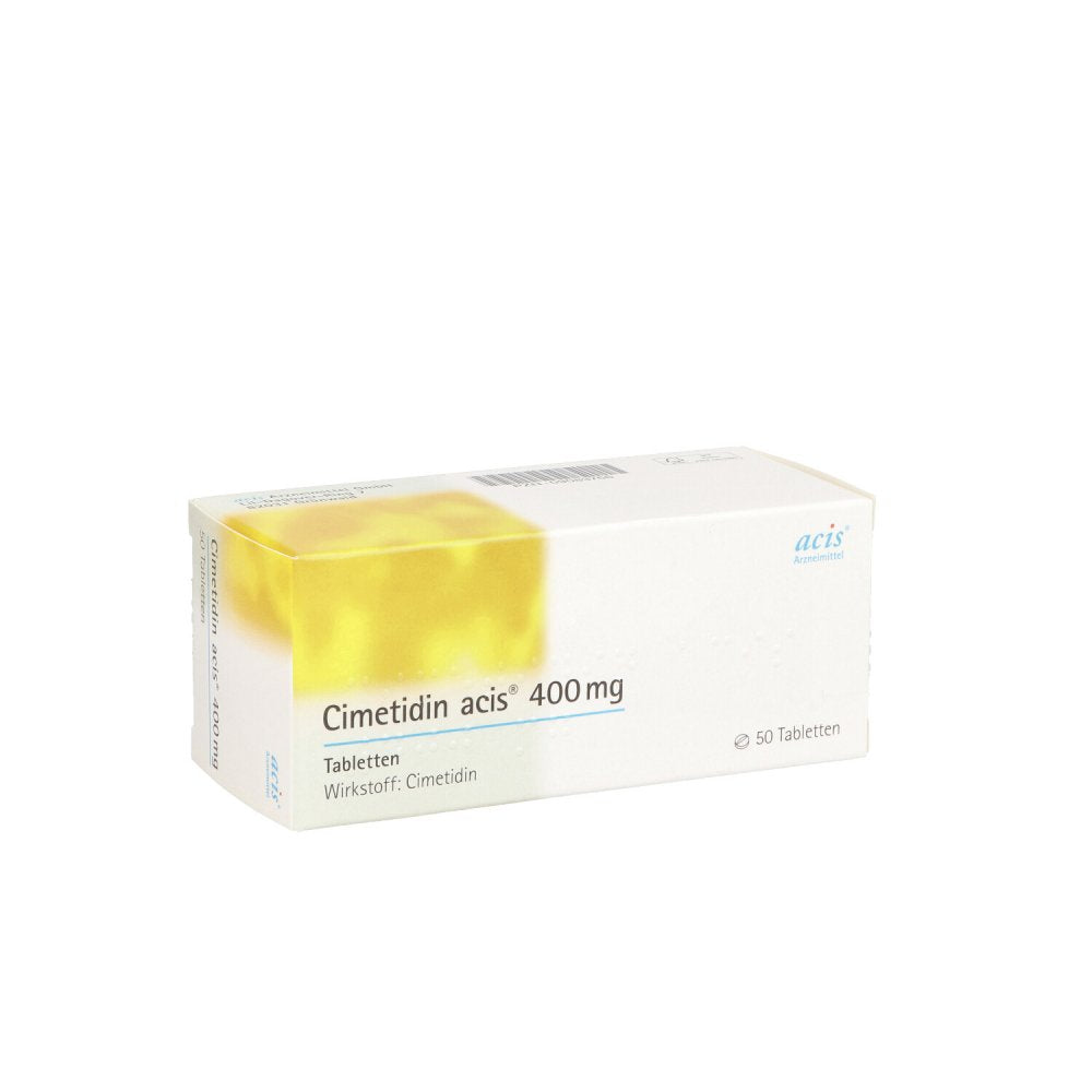 Das Produktfoto zeigt Cimetidin Acis 400 Mg Tabletten (50 stk) PZN 09083766
