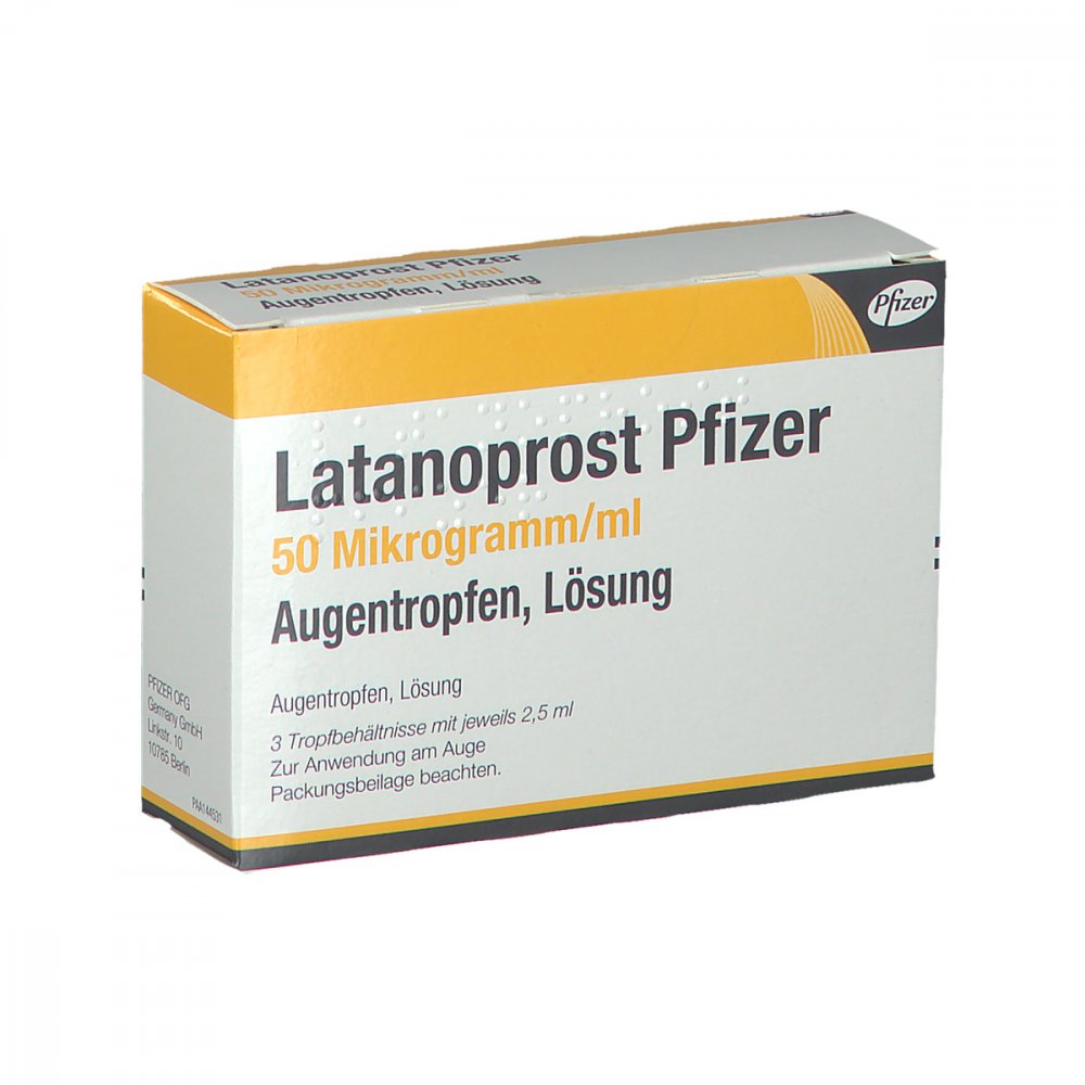 Das Produktfoto zeigt Latanoprost Pfizer 50 Mikrogramm/Ml Augentropfen (3X2.5 ml) PZN 09097260