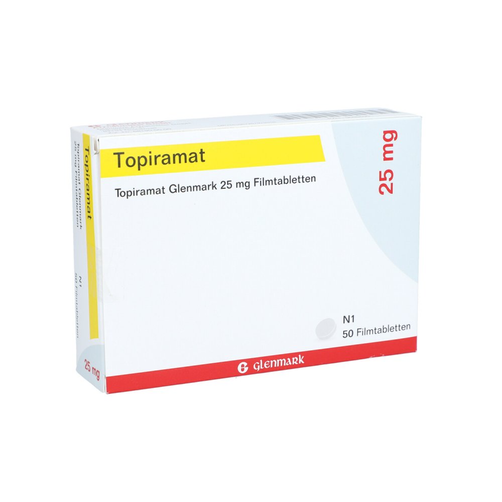 Das Produktfoto zeigt Topiramat Glenmark 25 Mg Filmtabletten (50 stk) PZN 09098590
